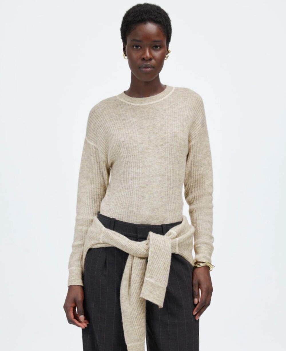 Madewell Alpaca Blend Ribbed Crew Neck Sweater 2XS Heather Stone Drop Shoulder